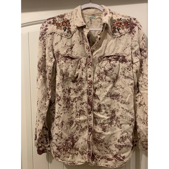 UO Kimchi Blue Floral Embroidered Tie Dye Button Down Western Top Large - Picture 1 of 8